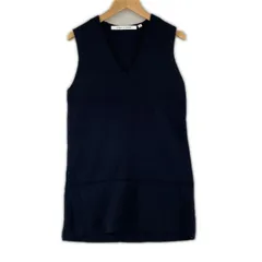 美品 UNIQLO ユニクロ 無地 秋冬 AW 半袖ニット ウール ネイビー レディース L UNIQLO and LEMAIRE【古着】【中古】【送料無料】