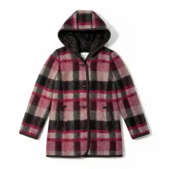 85-94-155/55 66 BCBG ビーシービージー チェック WHO フード ファー裏地 コート