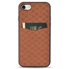 【 new balance 正規品 】 iPhone SE 3 ケース 背面 カード収納 iPhoneSE2 iPhone8 iPhone7 兼用 「 モノグラム背面 」 ニューバランス アイフォンSE 第2世代 第3世代 ブランド スマホケース (ブラウン,