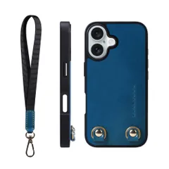 HANATORA for iPhone 16 ケース 本革 耐衝撃 ストラップリング スマホケース スマホ ハンドストラップ 付き イタリアンレザー ギフト マグネットなし ブルー TGN-16-Blue