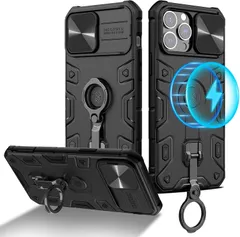 リング付き iPhone 13 Pro Max ケース MagSafe対応 マグネット搭載 スライド式カメラプロテクター付き アイフォン13 プロマックス 6.7 インチスマホケースリング回転 横置き ?置きスタンド機能 カメラカバー 無線充電対応 衝撃吸収 