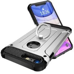 iPhone 6S 用/iPhone 6 用 ケース リング付き 耐衝撃 スタンド機能付き 360回転 軽量 米軍規格取得 アイフォン 6S/6 用 ケース 着脱簡単 全面保護カバー 頑 擦り傷防止 落下防止 バンパー オシャレ人気 シルバー 銀 6S-YIN