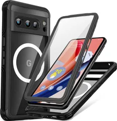 memumi Google Pixel 8 Pro対応耐衝撃ケース 両面保護 ケースと液晶保護カバー一体型 軍事レベル落下保護 防塵 防汚 擦り傷防止