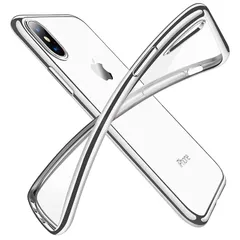 【新品】 対応 iPhone X/XS 用ケース クリア 透明 tpu シリコン メッキ加工 スリム 薄型 5.8インチ スマホケース 耐衝撃 黄変防止 一体型 人気 携帯カバー シルバー 0