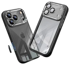 【新品】 Damesine iPhone 17 Pro用ケース クリア背面 シリコン衝撃吸収 滑り止め カメラコントロールボタン付き キラキラなカメラカバー着脱可能 オシャレなレンズ保護カバー 薄型 防塵ネット かわいいアイホン17プロ ケース ブラック