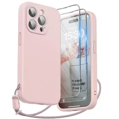 【新品】 SURPHY iPhone15 pro用ケース シリコン,フィルム付き ストラップ付き 6.1インチ対応(2023) 携帯ケース iPhone15プロ(カメラの全面保護) 耐衝撃 超軽量 指紋防止 全面保護 iPhone15 pro用ソフトカバー 0