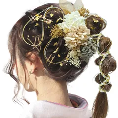 [JZOON] 髪飾り 成人式 ドライフラワー 水引 金箔 銀箔 カスミソウ 組紐 人気 ロープ ヘアアクセサリー 前撮り 振袖 卒業式 結婚式 和装 袴 着物 浴衣 ブライダル 花嫁 ヘッドパーツ ゴールドピン ゴールド葉っぱ Y1604