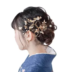 [あめてまり] 水引入り髪飾りセット 髪飾り リーフ 花 水引 ゴールド 8点セット Uピン ヘアアクセサリー ヘッドドレ??? シュリンクパール 結婚式 成人式 お呼ばれ 二次会 振袖 袴 前撮り 花飾り 花嫁 (シャンパンゴールド)