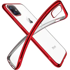 【新品】 FANMINGSIDI 用の iPhone ケース 11 クリア 透明 tpu シリコン メッキ加工 スリム 薄型 6.1インチ スマホケース 耐衝撃 ストラップホール 黄変防止 一体型 人気 携帯カバー レッド 1