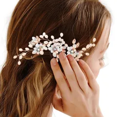 [Noelmarket] ヘアアクセサリー パール 髪飾り ヘッドドレス フォーマル 結婚式 成人式 卒業式 入学式 パーティー 発表会 和装 洋装 兼用 きれい かわいい 上品 (ピンクゴールド【3本セット】)