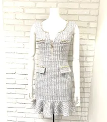 714 an アン キャバクラ ドレス ミディ ツイードラメ ゴールドチェックノースリーブ ジップ マーメイド キャバドレス S