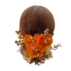 Hani. オレンジ胡蝶蘭 髪飾り ドライフラワー 和装 成人式 ヘッドドレス 卒業式 結婚式 ブライダル ウェディング 振袖 袴 浴衣 ヘアアクセ