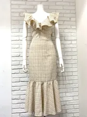 713 an アン キャバクラ ドレス ロングドレス マーメイド フリル チェック ビジュー ジップ ゴールド金具 キャバドレス S