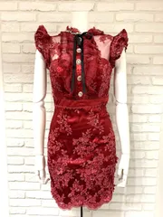 723 ROBE de FLEURS ローブドフルール キャバクラ ドレス ミニ ビジュー ストーン 総レース フリル タイト キャバドレス M