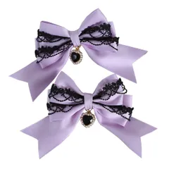 [トクとユウ] バレッタ ロリータ ゆめかわいい ゴスロリ 髪飾り レース 2点セット 蝶結び リボン 女の子 こころ ヘアクリップ ヘアアクセサリー ゴシック お人形 lolita 森ガール おしゃれ チャーム コスプレ系 (パープル)