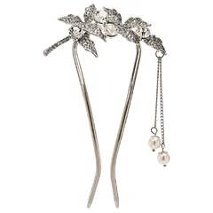 [ミャオミャオ] かんざし 髪飾り 和装 浴衣 u字型 留袖 着物 ヘアアクセサリー パール 金属 アンティーク 楓 メープル リーフ シルバー Miaomyao