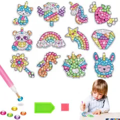 Ginhkok 5D 自閉症 おもちゃ DIYダイヤモンドアート モンテッソーリキッズ ダイヤ ペインティング ステッカー 子供用 集中力 認知症予防にも 12点セット 手先の訓練 ステッカー 楽しい 可愛い キラキラ 入院のお見舞い クリエイティブ ダイヤモ