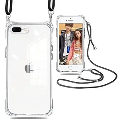 【新品】 iPhone 7 plus ケース iPhone 8 plus ケース ショルダー クリア 耐衝撃 TPU ネック ストラップ付き アイフォン7 plus / アイフォン8 plus スマホケース カバー 耐衝撃 薄型 軽量 TPUスマホ シリコン 