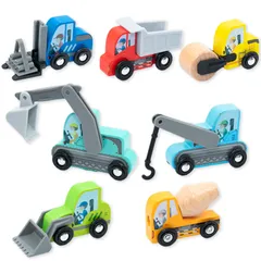 UMU 木のおもちゃ 工事カーセット 8点 ショベルカー 建設車両 作業車両 砂場遊び 室内遊び 3歳 4歳 5歳 子供 プレゼント ミニカーセット