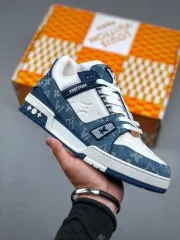 LV Trainer LINEのカジュアル デイリー ブルー スニーカーを急いで