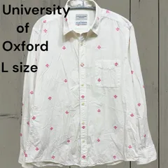 ユニバーシティオブオックスフォード University of Oxford シャツ ボタンダウン Lサイズ フルール・ド・リス リリー ユリ 紋章 ホワイト ピンク 古着 ユーズド ドレスシャツ ドット柄 ブランド カジュアル 長袖 ビジネス イギリス