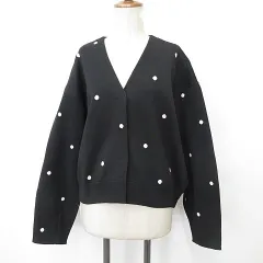 アナナ anana カーディガン 長袖 Vネック ドット柄 黒 白 ブラック ホワイト F