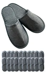 [EQLITURE] 使い捨てスリッパ 個包装 業務用 高級ホテル仕様 厚手 前閉じ 20足セット 綿麻風素材 23~28cm対応 グレー