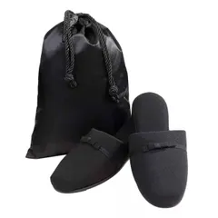 [Fat Mermaid] フォーマルスリッパ レディース お受験スリッパ 【収納袋付き】 室内履き サロンスリッパ リボン付き お稽古 学校行事 説明会 面接 (ブラック)