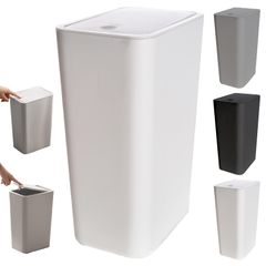 ゴミ箱 ふた付き スリム コンパクト ダストボックス 蓋付き 小さい 長方形 塵箱 薄型 おしゃれ ふた付きゴミ箱 ワンタッチ式 中身が見えない 省スペース キッチン リビング オフィス トイレ 洗面所 家庭用 (ホワイト,M)