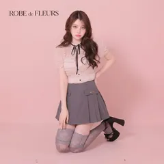ROBE de FLEURS ローブドフルール fm4639［ドットフリルリボンセットアップミニキャバドレス] PinkBeige*Gray