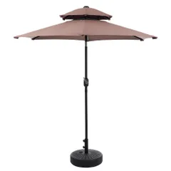 “한정 수량 세일” 신품 [브라운, 심플한 디자인, 지름 220cm, 베이스 포함] 파라솔+베이스 세트 30+ UPF 자외선 차단 각도 조절 파라솔 세트 베이스 파라솔 가든 파라솔 1년 보증