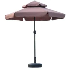 “한정 수량 세일” 신품 [브라운, 연잎 디자인, 직경 220cm, 베이스 포함] 파라솔+베이스 세트 30+ UPF 자외선 차단 각도 조절 파라솔 세트 베이스 파라솔 가든 파라솔, 1년 보증