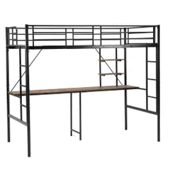 ロフトベッド 全新品 シングル デスク付き ラック棚付き ハシゴ階段 耐荷重150kg 高さ170cm 北欧風 二段ベッド 大人ベッド 一人暮らし 部屋二段ベッド 1年保証付きのサムネイル