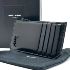 【黒で仕留める品格】　SAINT LAURENT　フラグメントケース YSLロゴ カサンドラ コインケース カードケース　ブラック