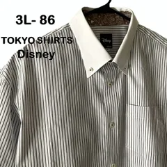 【TOKYO SHIRTS/トウキョウシャツ】Disney ディズニー メンズシャツ ストライプ ボタンダウン ワイシャツ カッターシャツ 大きいサイズ 3L（中古・美品）