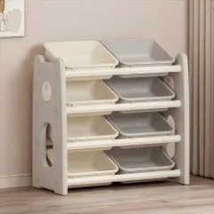 「新入荷」 ラック 全新品 4段 棚 し おもちゃ箱 おもちゃ収納4段ラック スリム グレー+ホワイト オモチャ収納 おしゃれ ワイドタイプ 大容量 組立カンタン こども キッズ 入学 入園 新生活 1年保証付き 沖縄発送可のサムネイル