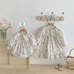 キッズ花柄ワンピース女の子ベビー赤ちゃんロンパース子供服ドレス30 ガーリー70 80 90 100 110 120 130 140かわいいナチュラル長袖おしゃれフリル可愛い上品お出かけSNS映え記念撮影【arc】