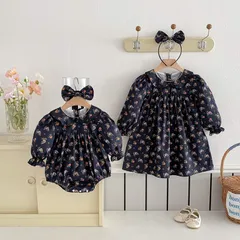 キッズ花柄ワンピース女の子ベビー赤ちゃんロンパース子供服ドレス39 ガーリー70 80 90 100 110 120 130 140かわいいナチュラル長袖おしゃれフリル可愛い上品お出かけSNS映え記念撮影【arc】