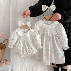 キッズ花柄ワンピース女の子ベビー赤ちゃんロンパース子供服ドレス40 ガーリー70 80 90 100 110 120 130 140かわいいナチュラル長袖おしゃれフリル可愛い上品お出かけSNS映え記念撮影【arc】