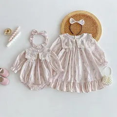 キッズ花柄ワンピース女の子ベビー赤ちゃんロンパース子供服ドレス45 ガーリー70 80 90 100 110 120 130 140かわいいナチュラル長袖おしゃれフリル可愛い上品お出かけSNS映え記念撮影【arc】