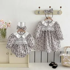 キッズ花柄ワンピース女の子ベビー赤ちゃんロンパース子供服ドレス48 ガーリー70 80 90 100 110 120 130 140かわいいナチュラル長袖おしゃれフリル可愛い上品お出かけSNS映え記念撮影【arc】