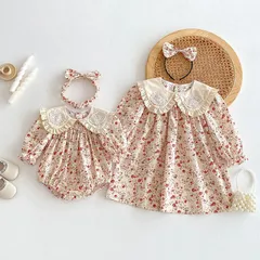 キッズ花柄ワンピース女の子ベビー赤ちゃんロンパース子供服ドレス49 ガーリー70 80 90 100 110 120 130 140かわいいナチュラル長袖おしゃれフリル可愛い上品お出かけSNS映え記念撮影【arc】