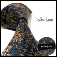 イヴサンローラン  ネクタイ  ブランド  光沢  ペイズリー柄  ダークネイビー×ゴールド  濃紺 金  シルク100%  日本製  ビジネス  結婚式  YVES SAINT LAURENT