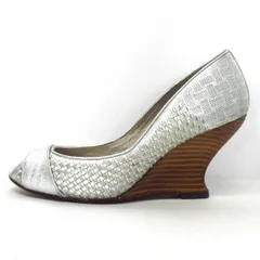 DIANA(ダイアナ) パンプス 37 レディース - シルバー 型押し加工/編み込み/ウェッジソール/オープントゥ レザー