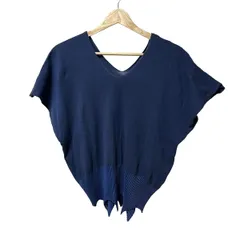 ISSEYMIYAKE(イッセイミヤケ) 半袖セーター サイズ2 M レディース - ブルー Vネック