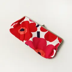 美品 マリメッコ Marimekko Unikko がま口ポーチ ｜レッド ピンク 小物入れ 横長 ペンケース【2400014842739】