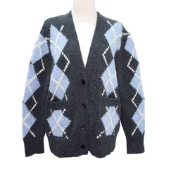 ザラ ZARA 長袖 ニット カーディガン ダイヤ柄 ウール Vネック Sサイズ グレー ブルー k36671 0227