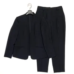 PLST プラステ ノーカラー パンツスーツ セットアップ ネイビー ビジネス ポリエステル ネイビー Mサイズ