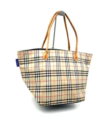 BURBERRY BLUE LABEL バーバリーブルーレーベル　ノバチェック総柄　舟形トートバッグ　キャンバス　ベージュ　レディース