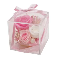 【新品】 IPFA プリザーブドフラワー アクリル スクウェア ミニ BOX (ピンク) 誕生日 プレゼント お祝い バラ 結婚祝い 結婚記念日 退職祝い お返し 花 ギフト アクリルキューブ ミニシュシュ 記念日 バレンタイン ホワイトデー お返し 0